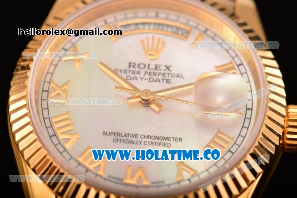 Rolex Day-Date Asia 2813/Swiss ETA 2836/Clone Rolex 3135 Automatic Yellow Gold Case with White MOP Dial and Roman Numeral Markers (BP) - Click Image to Close